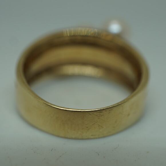 14K Yellow Gold Pearl & Diamond Band Ring Size 9.25 Vintage Estate - Picture 11 of 13